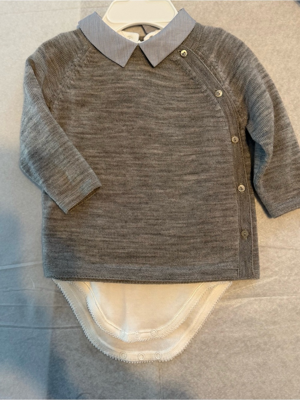 NWT Bonpoint Paris Baby 2-Piece Set: 100% Wool Side-Button Cardigan & Onesie